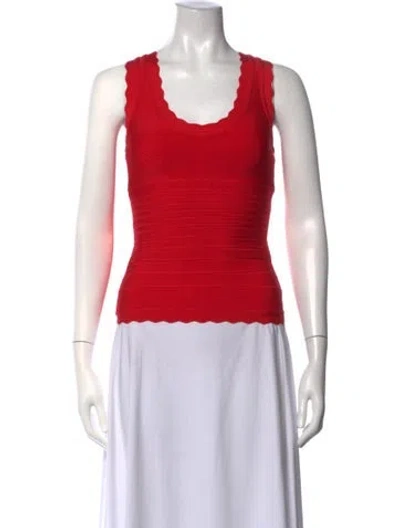 Pre-owned Herve Leger Scoop Neck Sleeveless Top In Red