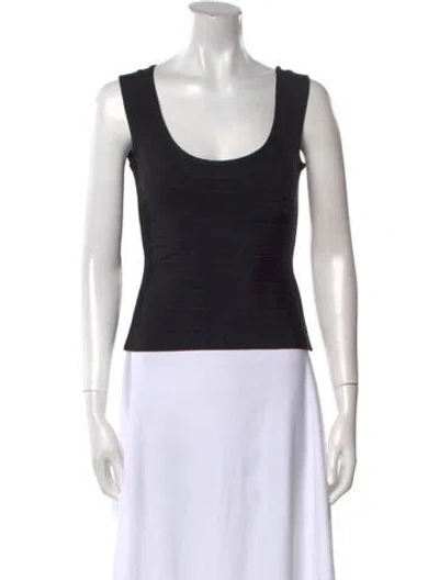 Pre-owned Herve Leger Scoop Neck Sleeveless Top W/ Tags In Black