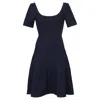 Herve Leger Scooped Neck Dress In Navy Wool In Blue