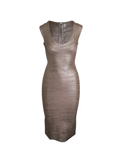 Pre-owned Herve Leger Scoop-neck Bandage Dress In Pink
