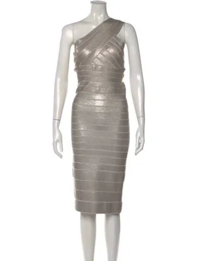 Pre-owned Herve Leger Sequin Knee-length Dress In Gray