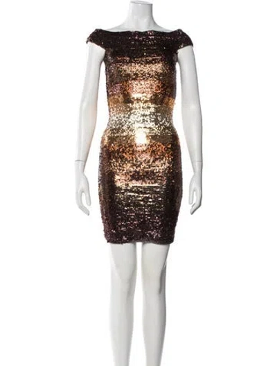Pre-owned Herve Leger Sequin Mini Dress In Brown