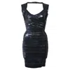 Herve Leger Sequined Mini Bodycon Dress In Navy Blue Rayon In Blue