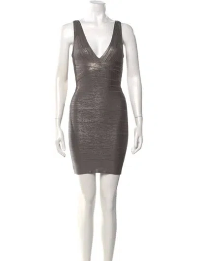 Pre-owned Herve Leger Seri Mini Dress In Gray