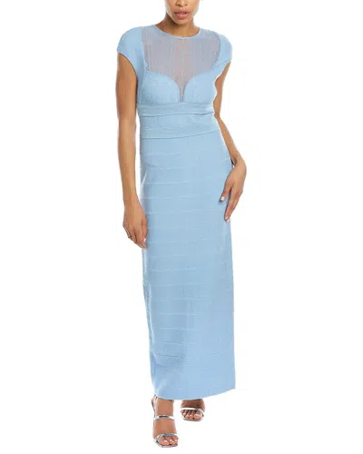 Herve Leger Sheer Bustier Cropped Gown In Blue