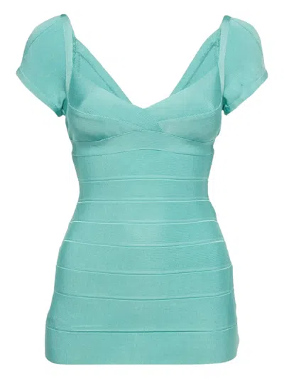 Pre-owned Herve Leger Short-sleeve Top In Blue