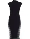 Herve Leger Turtleneck Colorblock Intarsia Cap-sleeve Midi Dress In Black