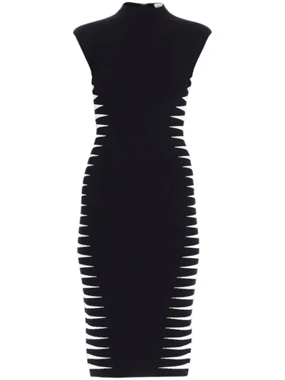HERVE LEGER SIDE-STRIPE MOCK-NECK MIDI DRESS