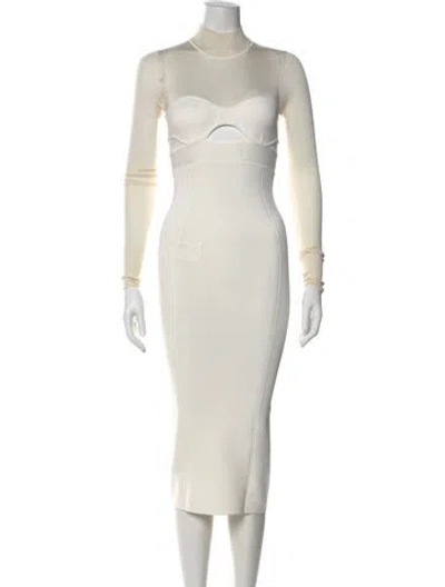 Pre-owned Herve Leger Silk Midi Length Dress In White