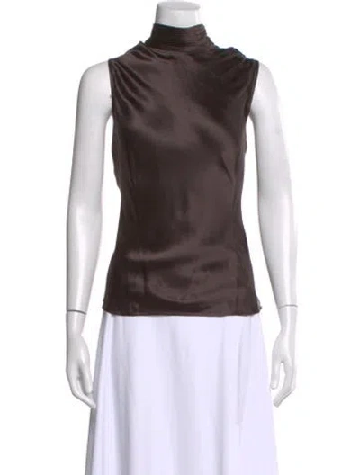 Pre-owned Herve Leger Silk Mock Neck Top In Brown