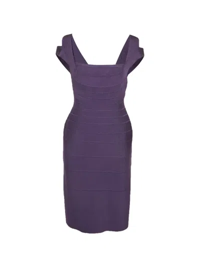 Pre-owned Herve Leger Sleeveless Dress In Purple