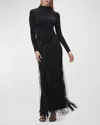 Herve Leger Sloane Long-sleeve Fringe Gown In Black 001