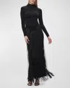 Herve Leger Sloane Long-sleeve Fringe Gown In Black