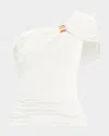 Herve Leger Sofia One-shoulder Drape Top In Alabaster