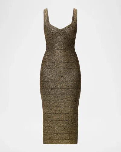 Herve Leger Soiree Metallic Bandage Midi Dress In Metallic D