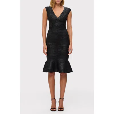 Herve Leger Sophie Metallic Foil V-neck Dress In Black