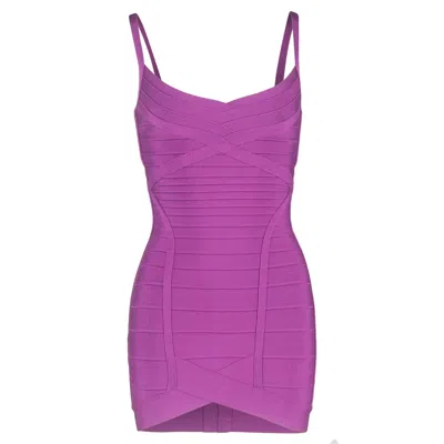 Herve Leger Spaghetti Strap Bandage Dress In Purple Rayon