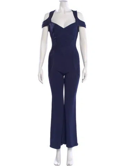 Pre-owned Herve Leger Square Neckline Jumpsuit In Blue