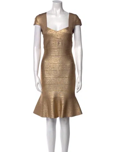 Pre-owned Herve Leger Square Neckline Knee-length Dress