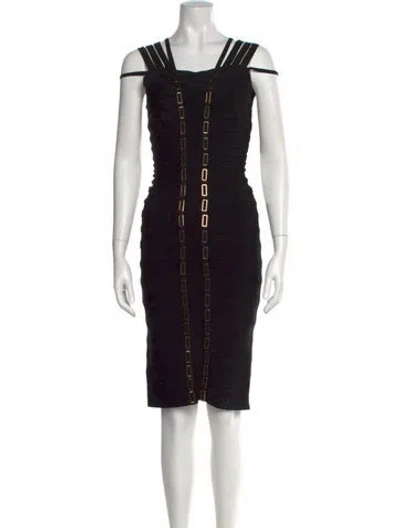 Pre-owned Herve Leger Square Neckline Knee-length Dress In Black