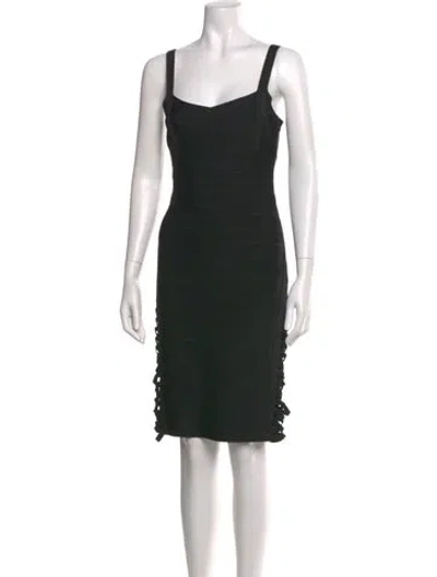 Pre-owned Herve Leger Square Neckline Knee-length Dress In Black