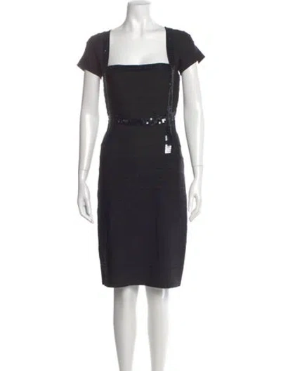 Pre-owned Herve Leger Square Neckline Knee-length Dress In Black