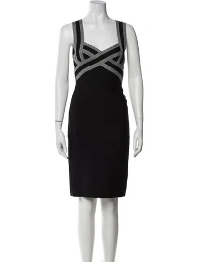Pre-owned Herve Leger Square Neckline Knee-length Dress In Black