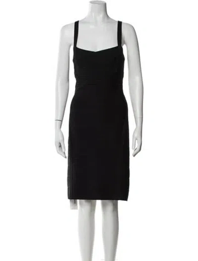 Pre-owned Herve Leger Square Neckline Knee-length Dress In Black