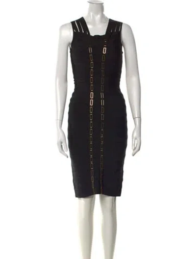 Pre-owned Herve Leger Square Neckline Knee-length Dress In Black