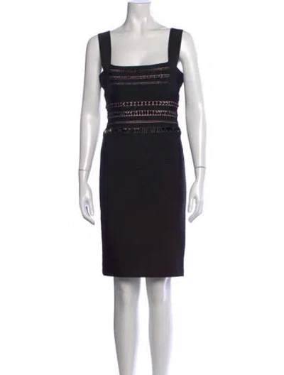 Pre-owned Herve Leger Square Neckline Knee-length Dress In Black
