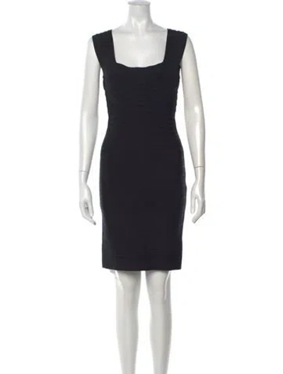 Pre-owned Herve Leger Square Neckline Knee-length Dress In Black