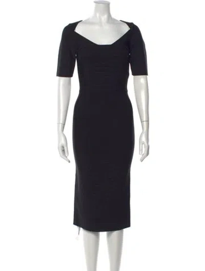 Pre-owned Herve Leger Square Neckline Knee-length Dress In Black
