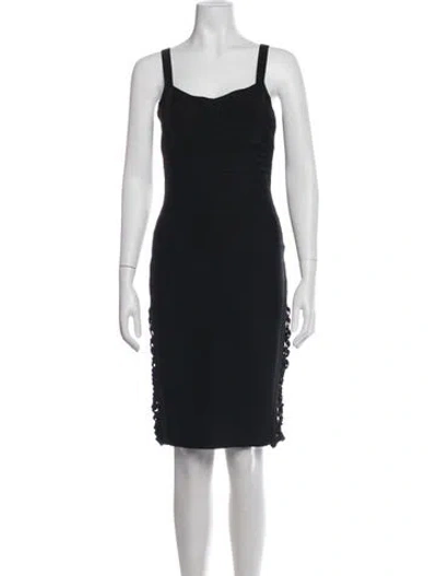Pre-owned Herve Leger Square Neckline Knee-length Dress In Black