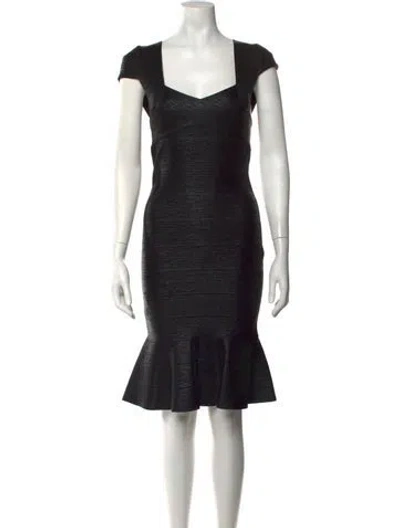 Pre-owned Herve Leger Square Neckline Knee-length Dress In Black