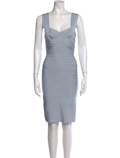 Pre-owned Herve Leger Square Neckline Knee-length Dress In Blue
