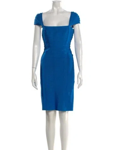 Pre-owned Herve Leger Square Neckline Knee-length Dress In Blue