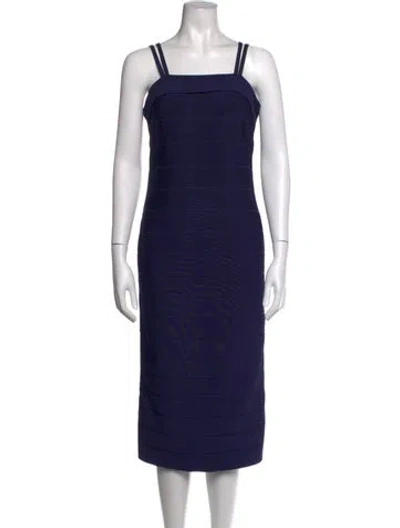 Pre-owned Herve Leger Square Neckline Knee-length Dress In Blue