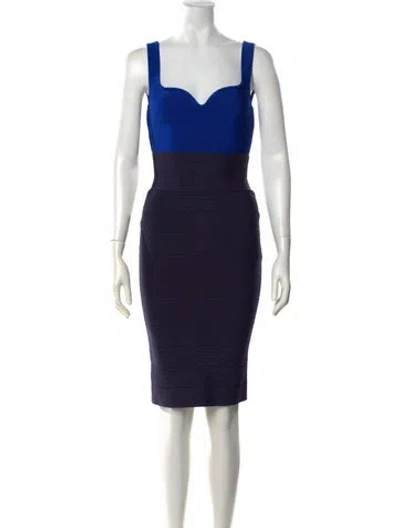 Pre-owned Herve Leger Square Neckline Knee-length Dress In Blue