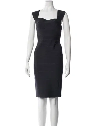 Pre-owned Herve Leger Square Neckline Knee-length Dress In Blue