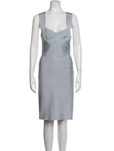 Pre-owned Herve Leger Square Neckline Knee-length Dress In Blue