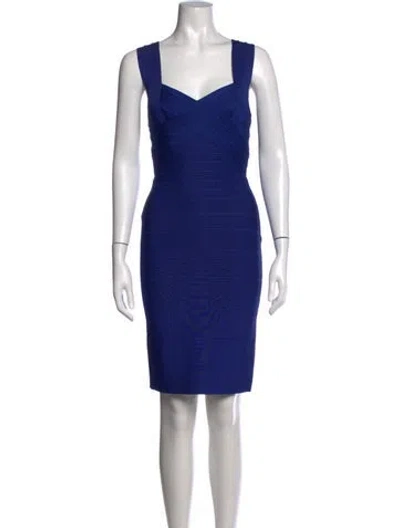 Pre-owned Herve Leger Square Neckline Knee-length Dress In Blue