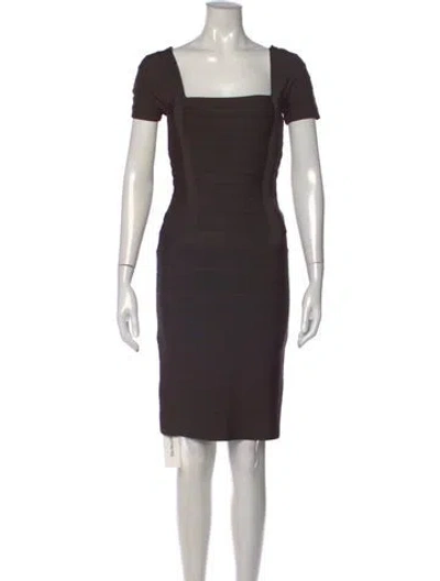Pre-owned Herve Leger Square Neckline Knee-length Dress In Brown