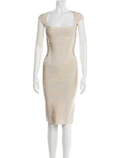 Pre-owned Herve Leger Square Neckline Knee-length Dress In Neutral