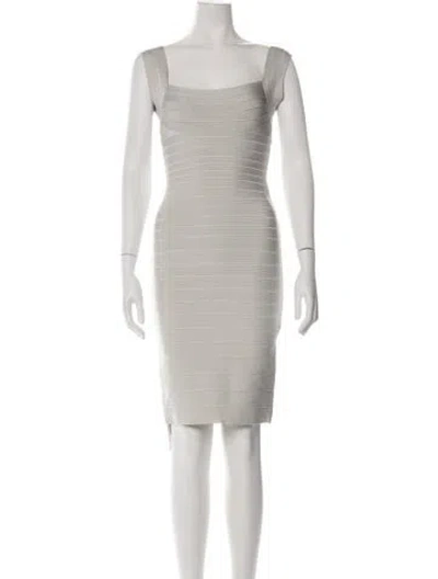Pre-owned Herve Leger Square Neckline Knee-length Dress In Neutrals
