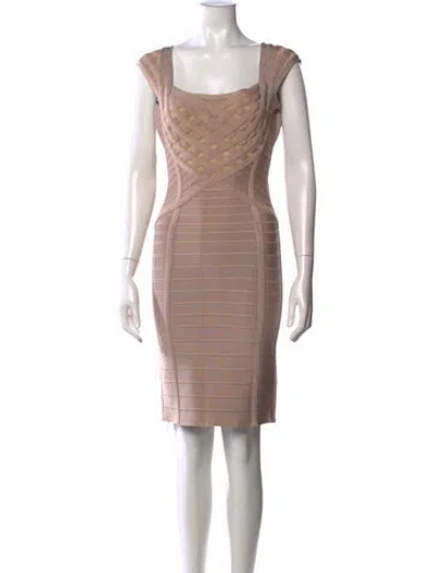 Pre-owned Herve Leger Square Neckline Knee-length Dress In Neutrals