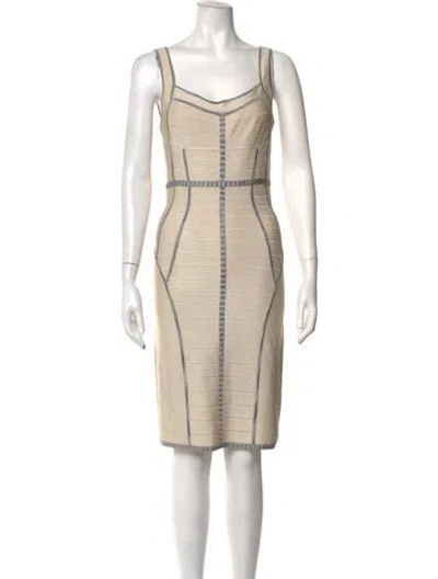 Pre-owned Herve Leger Square Neckline Knee-length Dress In Neutrals