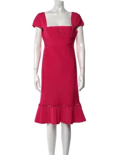 Pre-owned Herve Leger Square Neckline Knee-length Dress In Pink