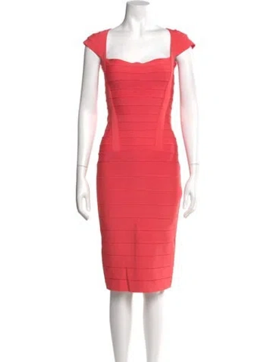 Pre-owned Herve Leger Square Neckline Knee-length Dress In Pink