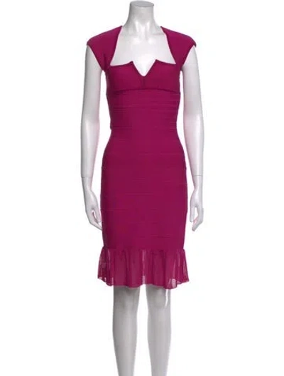 Pre-owned Herve Leger Square Neckline Knee-length Dress In Pink