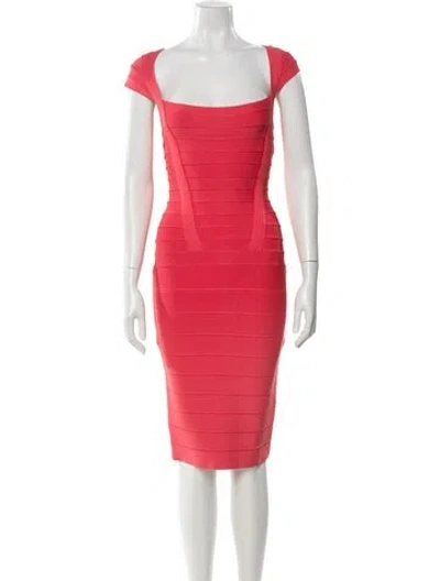 Pre-owned Herve Leger Square Neckline Knee-length Dress In Pink